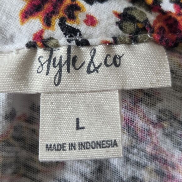 Style & Co Cold Shoulder Embroidered Trim Cotton Boho Chic Top Multicolor Size L - Picture 4 of 15